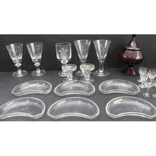 41 - An assortment of glassware to include:
 1. five large and heavy royal commemorative engraved conical... 