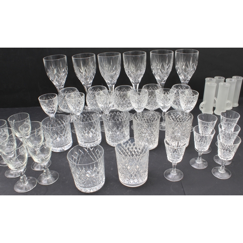 43 - Fine drinking glasses to include:
 1.  a set of six diamond-cut tumblers, five brandy balloons and s... 