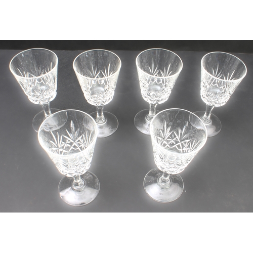 43 - Fine drinking glasses to include:
 1.  a set of six diamond-cut tumblers, five brandy balloons and s... 