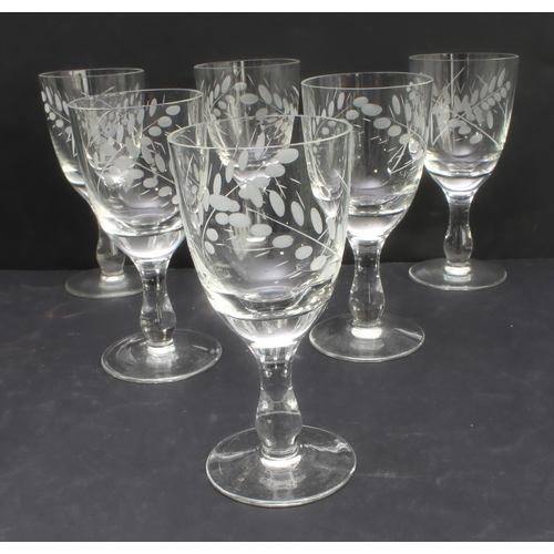 43 - Fine drinking glasses to include:
 1.  a set of six diamond-cut tumblers, five brandy balloons and s... 