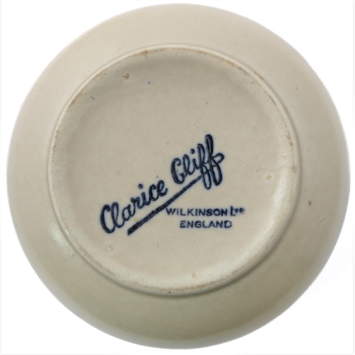 14 - A circular Clarice Cliff Pottery potpourri: the pierced lid modelled as a bluebird in flight, printe... 