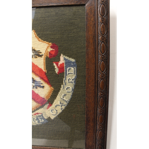 176 - An early 20th century gros point needlework of the arms of Worcester College, Oxford (47 x 43 cm). (... 