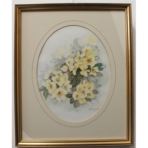 268 - Ten pictures and prints to include:
 D. SCAMMELL a set of three floral still lives in watercolour (f... 