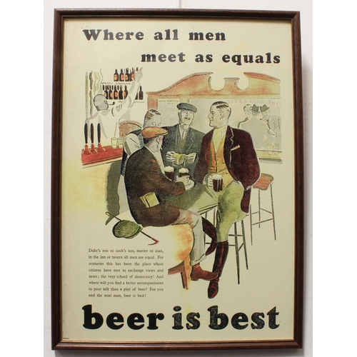 271 - Five framed and glazed prints:
 1. a set of three 'Beer is Best' colour advertising posters (frames ... 