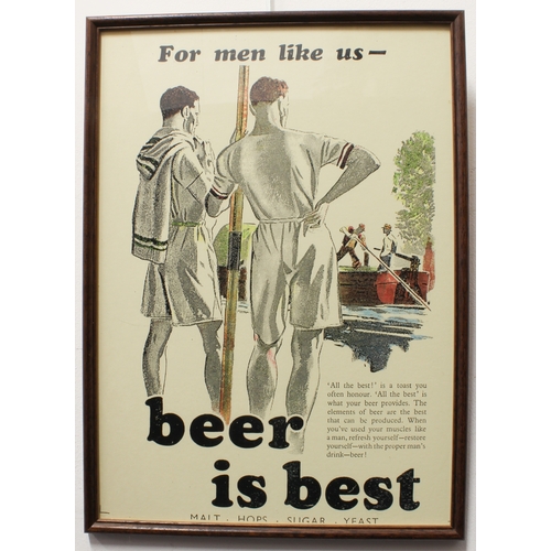 271 - Five framed and glazed prints:
 1. a set of three 'Beer is Best' colour advertising posters (frames ... 