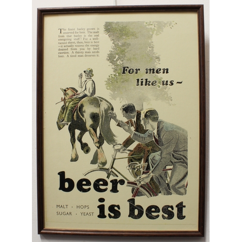 271 - Five framed and glazed prints:
 1. a set of three 'Beer is Best' colour advertising posters (frames ... 