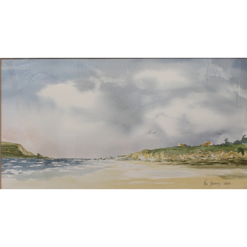 272 - Three watercolours and two prints:
 JULIA LOKEN - countryside snow scene, watercolour signed and dat... 