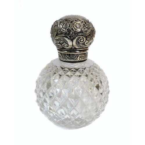 47 - A 19th century spherical scent bottle of large proportions: hobnail-cut and with original internal g... 
