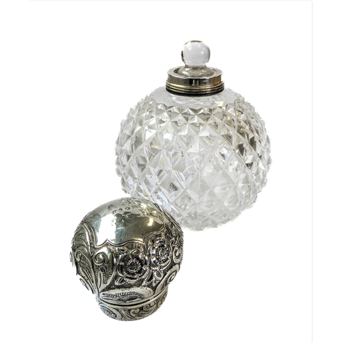 47 - A 19th century spherical scent bottle of large proportions: hobnail-cut and with original internal g... 