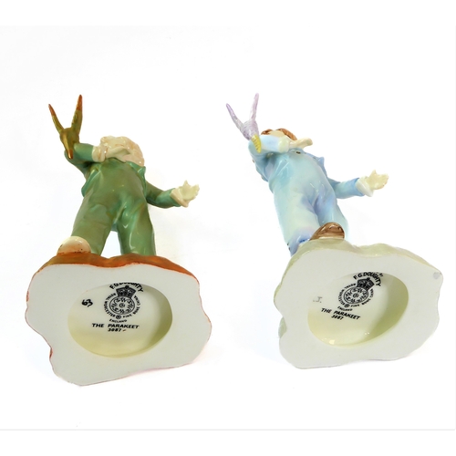 5 - Two Royal Doulton figures modelled by F.G. Doughty and a Clarice Cliff honey pot:
 1. 'The Parakeet'... 