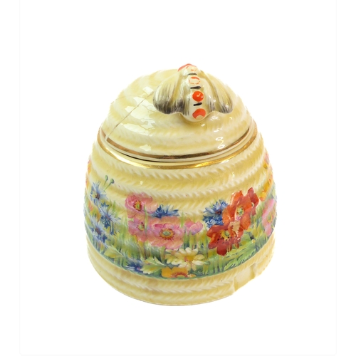 5 - Two Royal Doulton figures modelled by F.G. Doughty and a Clarice Cliff honey pot:
 1. 'The Parakeet'... 