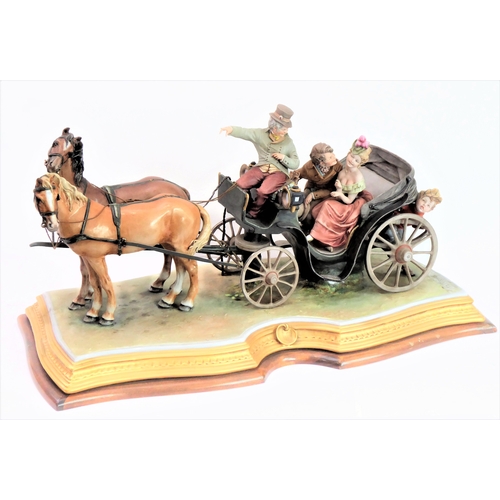 1 - A large and impressive Capodimonte porcelain model: courting couple riding in a two-horse carriage w... 