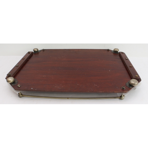 153 - An Edwardian octagonal mahogany serving tray: boxwood-strung and boxwood marquetry patera; silver-pl... 