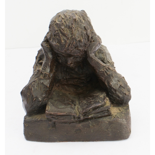 164 - KARIN JONZEN (1914-1998): 'Boy reclining and reading', cold-cast resin, monogrammed 'KJ', Heredities... 