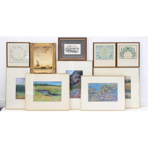 248 - Ten pieces to include:
 IRENE WISNIEWSKI - a series of five pastels signed in pencil: 'Goose Pond', ... 