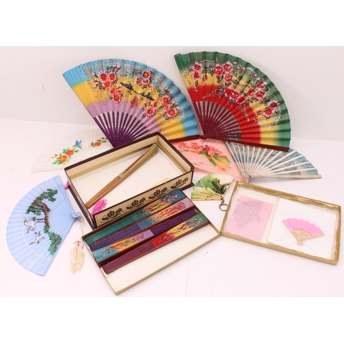 152 - A variety of collectibles to include a hand-decorated Oriental and other fans, baby's bibs, other la... 