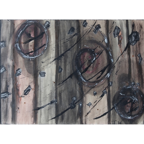 265 - Three pieces:
 1. a surrealist-style coloured lithographic print with gilt highlights, central vase-... 