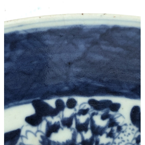 4 - Two pieces:
 1. a 19th century Chinese blue-and-white porcelain charger decorated with exotic birds ... 