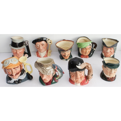 37 - Nine Royal Doulton character jugs:
 Dick Turpin;
 Sairey Gamp;
 A Gaoler (D6570);
 Mr Pickwick;
 W. ... 