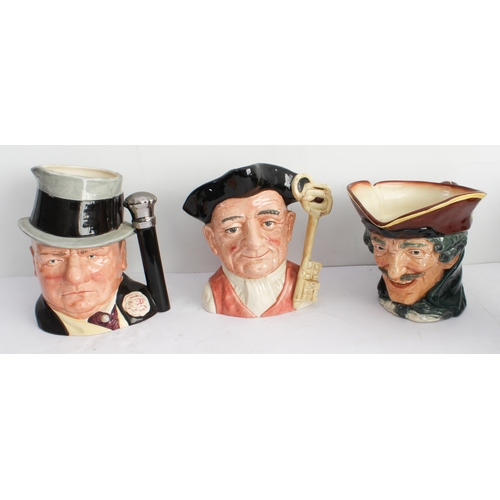 37 - Nine Royal Doulton character jugs:
 Dick Turpin;
 Sairey Gamp;
 A Gaoler (D6570);
 Mr Pickwick;
 W. ... 