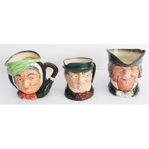 37 - Nine Royal Doulton character jugs:
 Dick Turpin;
 Sairey Gamp;
 A Gaoler (D6570);
 Mr Pickwick;
 W. ... 