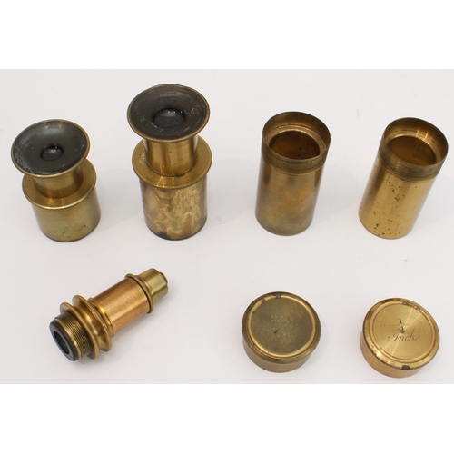 110 - A mid-19th century brass monocular microscope: 8¼