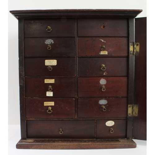 120 - A mid-18th century 'red walnut' tabletop cabinet: moulded slightly overhanging top; hinged door with... 