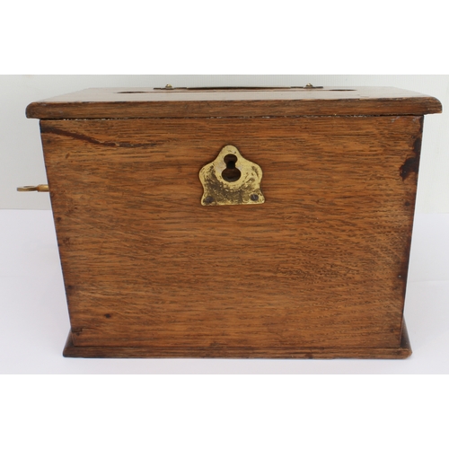 128 - A 19th century oak country house type letterbox with brass plaque marked 'Letters for Post with a sl... 