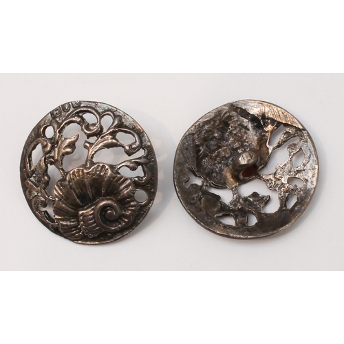 141 - A set of six early 20th century pierced hallmarked silver buttons in their original Mappin Brothers ... 