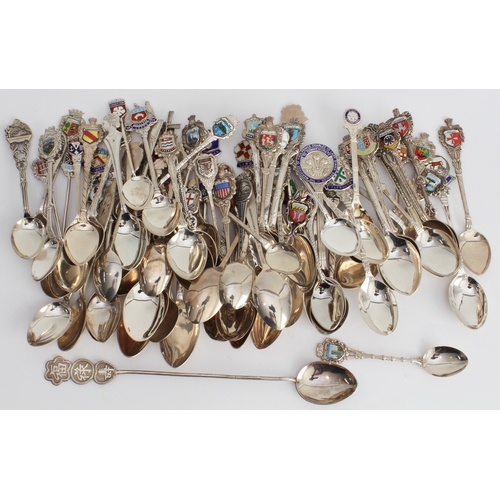 152 - A selection of silver collector's teaspoons (hallmarked, sterling, 800 and low-grade) mostly with en... 