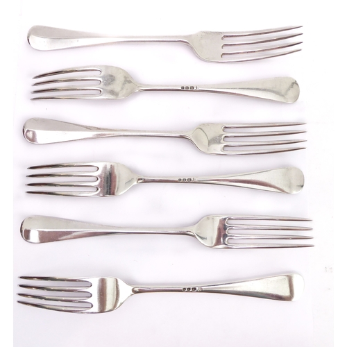 153 - A cased set of George VI silver Hanoverian pattern flatware: Josiah Williams & Co, London 1940, six ... 