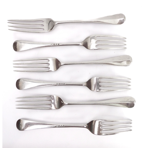 153 - A cased set of George VI silver Hanoverian pattern flatware: Josiah Williams & Co, London 1940, six ... 