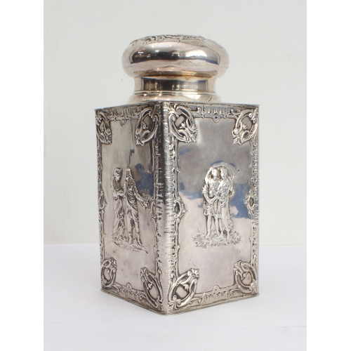 159 - A late 19th century Dutch silver tea caddy: the circular push-on lid engraved with monogram within a... 