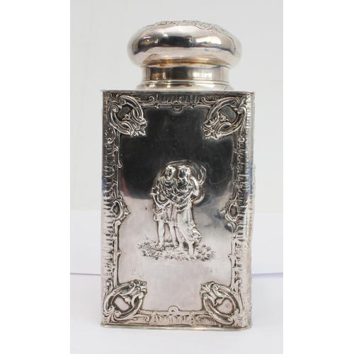 159 - A late 19th century Dutch silver tea caddy: the circular push-on lid engraved with monogram within a... 