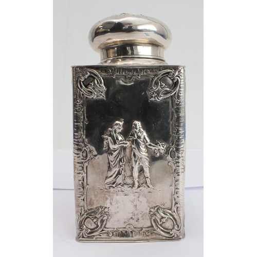 159 - A late 19th century Dutch silver tea caddy: the circular push-on lid engraved with monogram within a... 