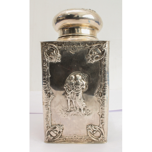 159 - A late 19th century Dutch silver tea caddy: the circular push-on lid engraved with monogram within a... 