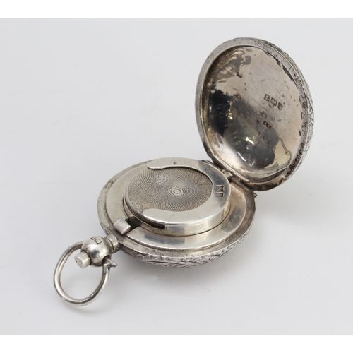 165 - A circular hallmarked silver sovereign-holder with hinged sprung lid: the front engraved with monogr... 