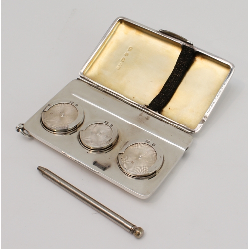 179 - An unusual and heavy hallmarked silver triple sovereign and cheroot holder: rectangular form with a ... 