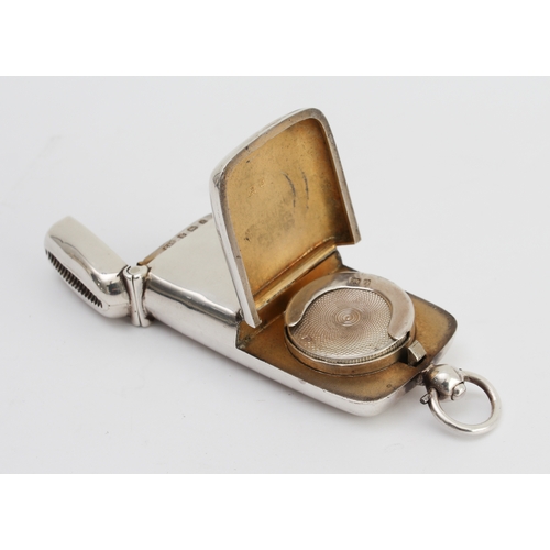 182 - An unusual hallmarked silver sovereign-holder/vesta case: two hinged lids, the vesta case lid with r... 