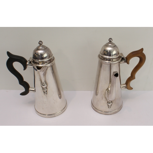 183 - A heavy grade hallmarked silver chocolate pot and matching hot-water pot 18th century style. Each wi... 