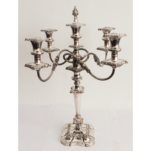 191 - A large and fine hallmarked silver five-light table candelabra: the central candleholder with a snuf... 