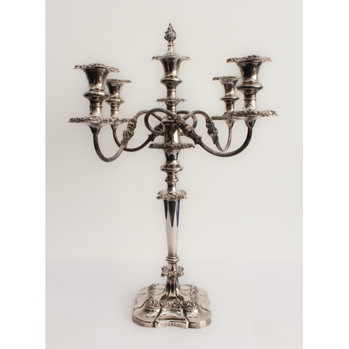 191 - A large and fine hallmarked silver five-light table candelabra: the central candleholder with a snuf... 