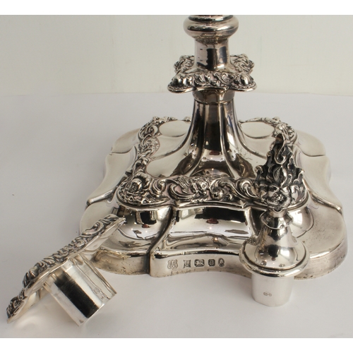 191 - A large and fine hallmarked silver five-light table candelabra: the central candleholder with a snuf... 