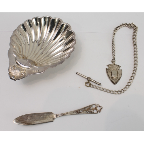 194 - A mixed group of four:
 1. a hallmarked silver butter dish and knife (cased)
 2. an early 19th centu... 