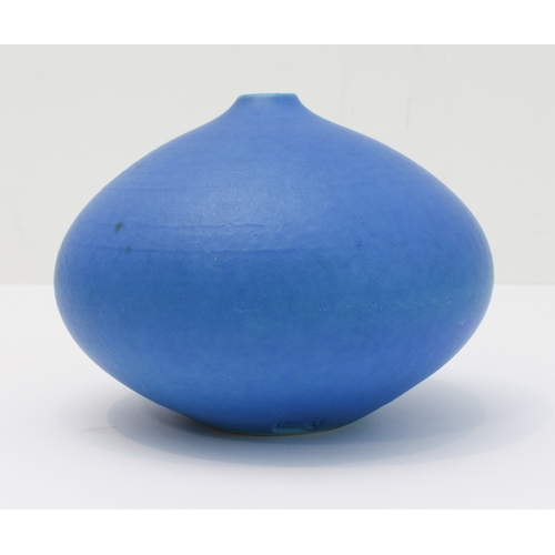 2 - Delan Cookson (1937- 2020) - a studio porcelain vase of squat bun form, matt azure glaze and seal ma... 