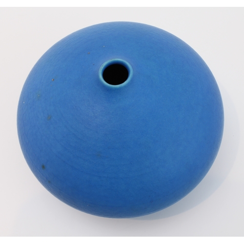 2 - Delan Cookson (1937- 2020) - a studio porcelain vase of squat bun form, matt azure glaze and seal ma... 