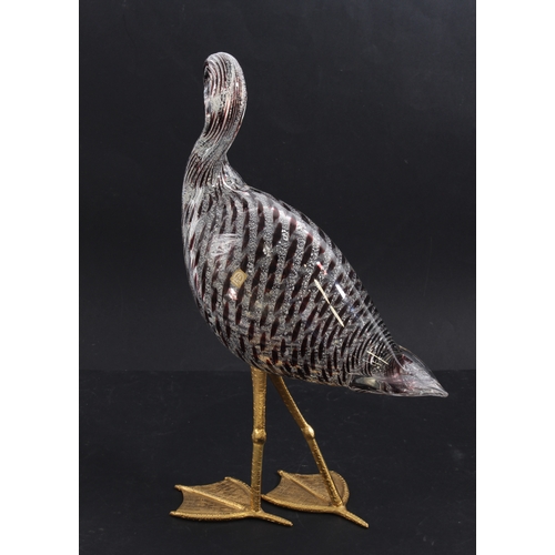 27 - A hand-blown Murano glass model of a duck on a gilt-metal stand, the duck with a Zanetti label (50.5... 