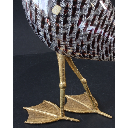 27 - A hand-blown Murano glass model of a duck on a gilt-metal stand, the duck with a Zanetti label (50.5... 