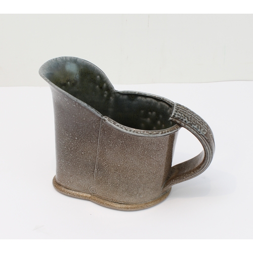 3 - WALTER KEELER (b. 1942) - a saltglaze stoneware jug, mottled grey glaze and pear-shaped base. (12.75... 