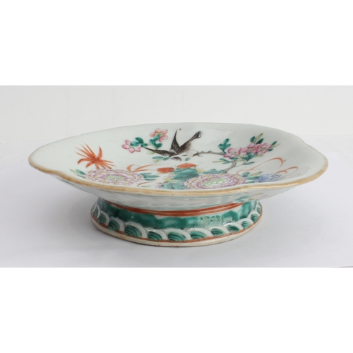 40 - A 19th century flowerhead-shaped Chinese porcelain pedestal dish: hand-decorated in enamels with a f... 